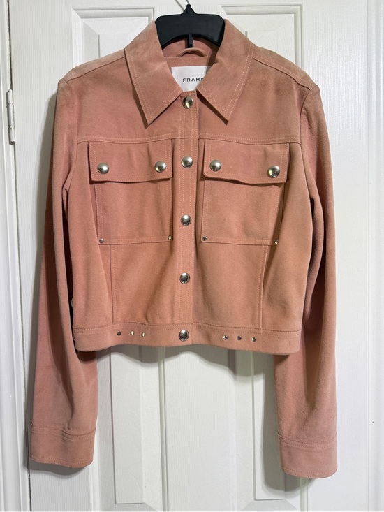 Frame Denim Jackets & Blazers - FRAME leather suede pink cropped moto silver western snap jacket medium